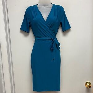 NEW White House Black Market Short Sleeve Faux Wrap Dress -Ocean Tropic/Teal 2P